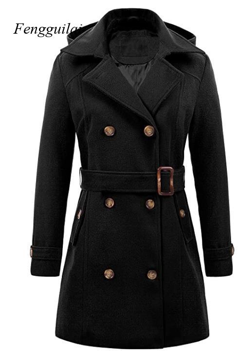 Women's Black Hooded Double Br - Wool Coat Peacoat review and price